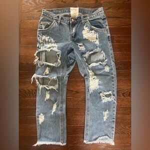 One Teaspoon Women's Light Blue Distressed Boyfriend Jeans